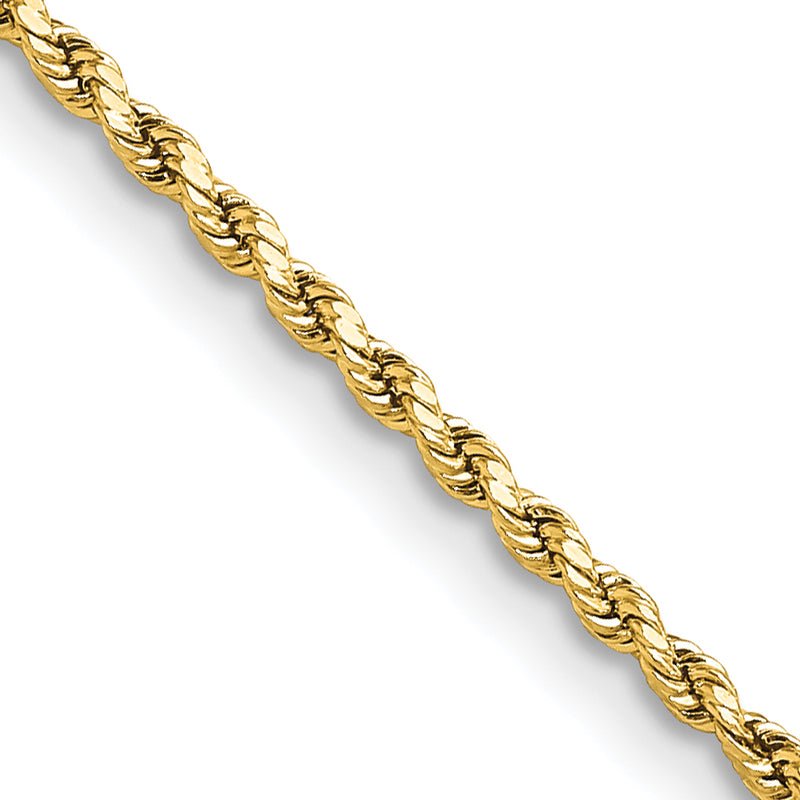 18 Inch 10K Yellow Gold 2mm Semi-Solid D/C Rope Chain Necklace