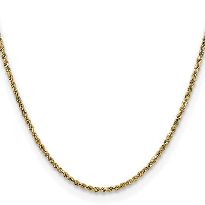 10K Yellow Gold 2.25mm Semi-Solid D/C Rope Chain Necklace
