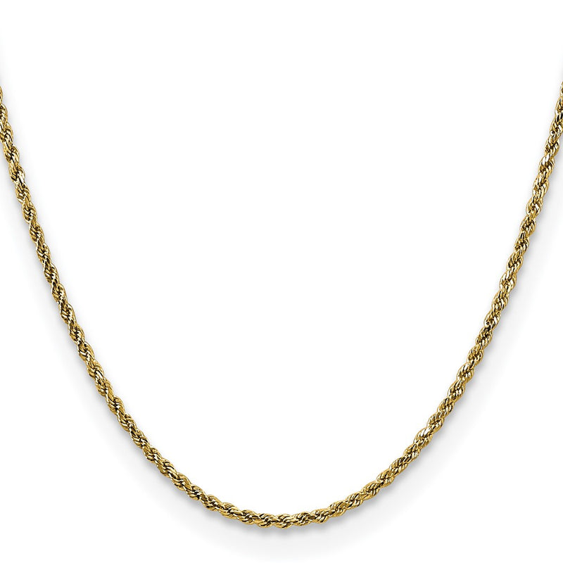 10K Yellow Gold 2.25mm Semi-Solid D/C Rope Chain Necklace