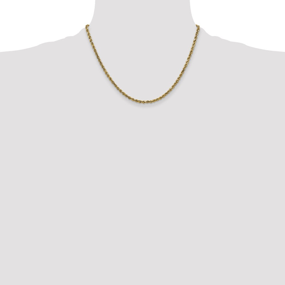 10K Yellow Gold 2.25mm Semi-Solid D/C Rope Chain Necklace