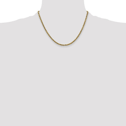 10K Yellow Gold 2.25mm Semi-Solid D/C Rope Chain Necklace