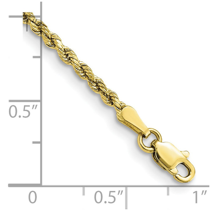 10K Yellow Gold 2.25mm Semi-Solid D/C Rope Chain Bracelet