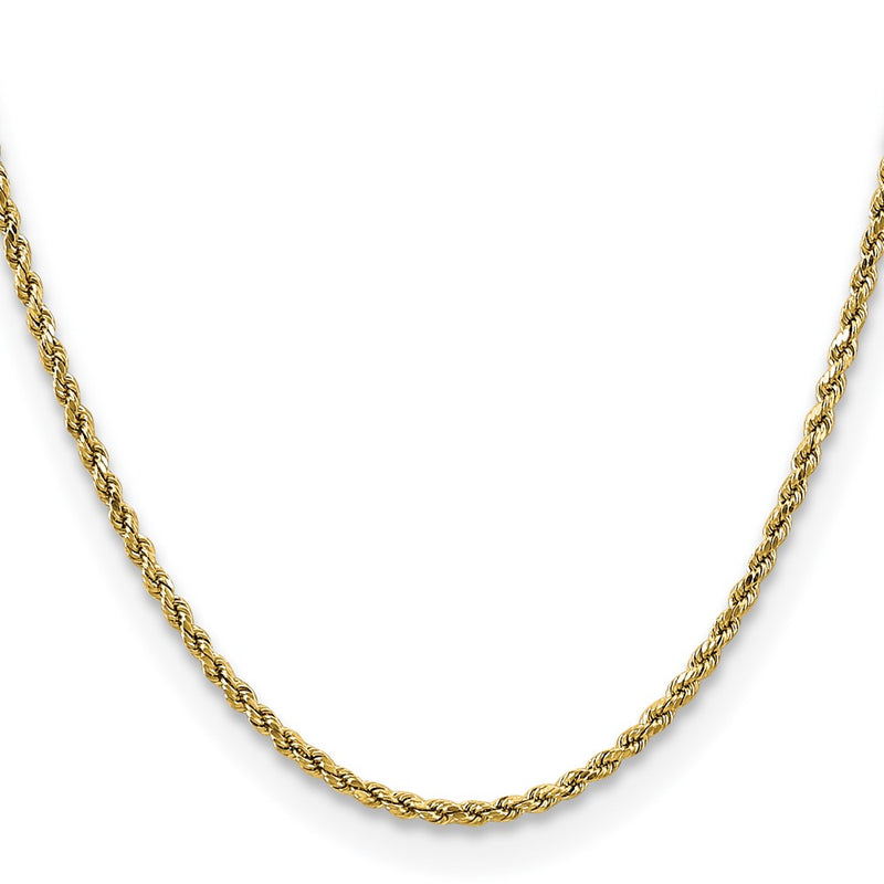 18 Inch 10K Yellow Gold 2.5mm Semi-Solid D/C Rope Chain Necklace