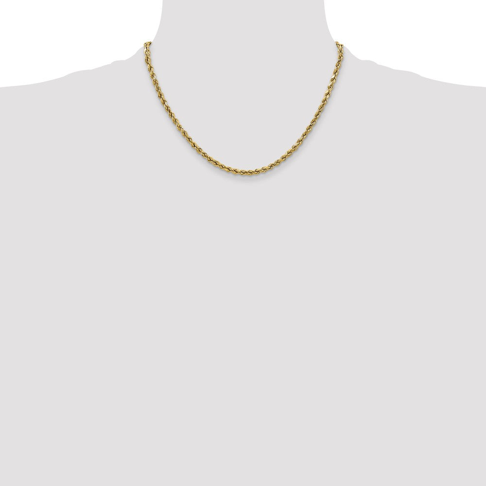 10K Yellow Gold 2.5mm Semi-Solid D/C Rope Chain Necklace