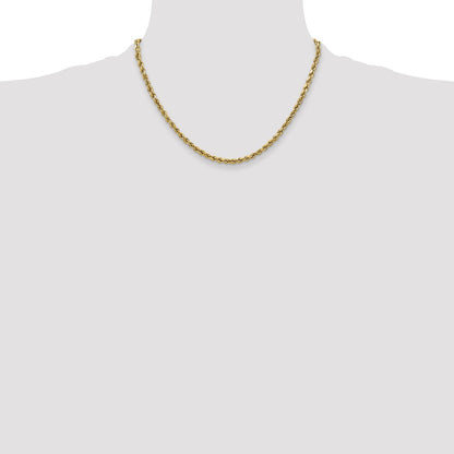 10K Yellow Gold 2.5mm Semi-Solid D/C Rope Chain Necklace