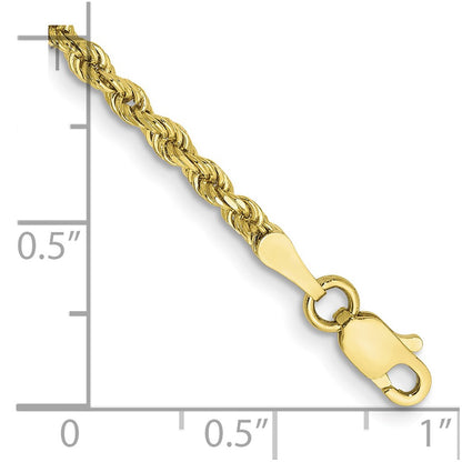 7 Inch 10K Yellow Gold 2.5mm Semi-Solid D/C Rope Chain Bracelet