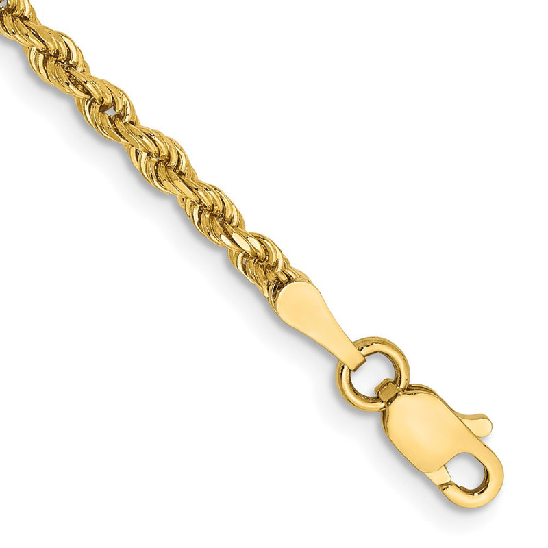 8 Inch 10K Yellow Gold 2.5mm Semi-Solid D/C Rope Chain Bracelet