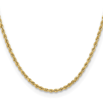 10K Yellow Gold 3mm Semi-Solid D/C Rope Chain Necklace