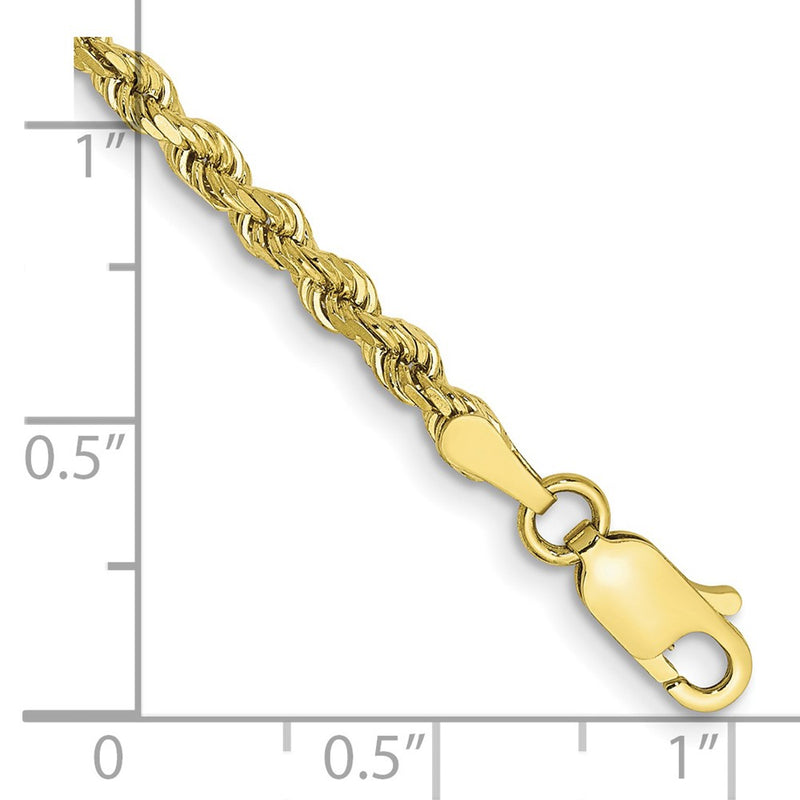 8 Inch 10K Yellow Gold 3mm Semi-Solid D/C Rope Chain Bracelet