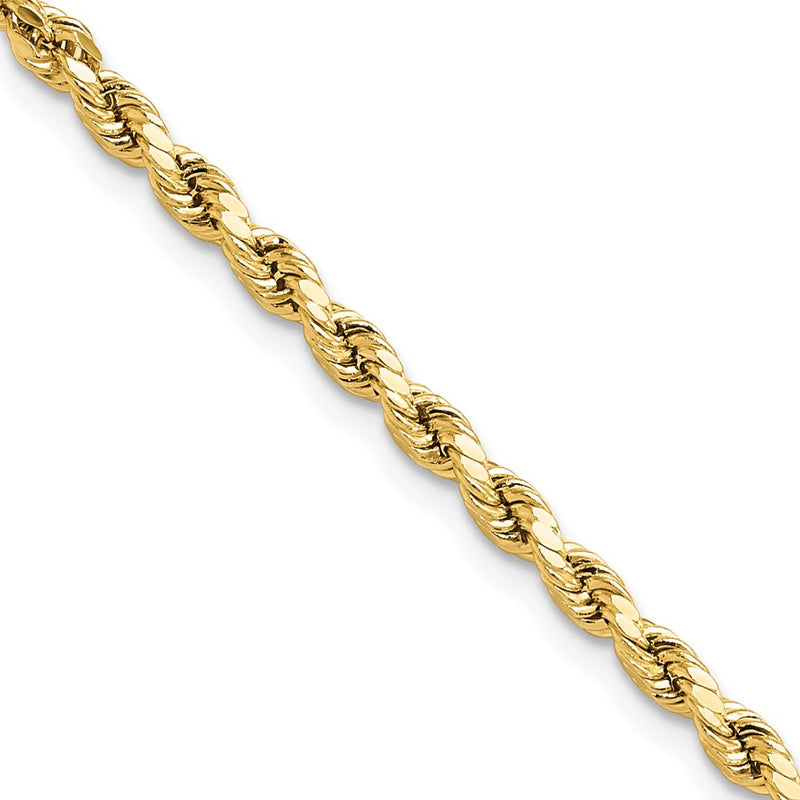 10K Yellow Gold 3mm Semi-Solid D/C Rope Chain Necklace