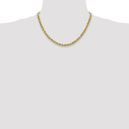 10K Yellow Gold 3.5mm Semi-Solid D/C Rope Chain Necklace