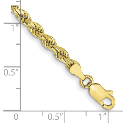 10K Yellow Gold 3.5mm Semi-Solid D/C Rope Chain Bracelet