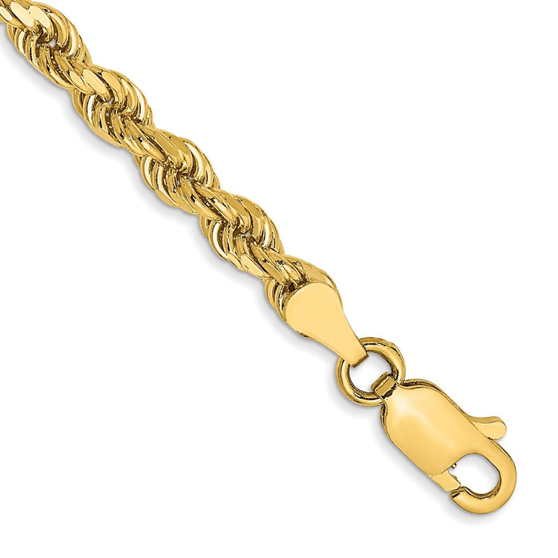 9 Inch 10K Yellow Gold 3.5mm Semi-Solid D/C Rope Chain Bracelet