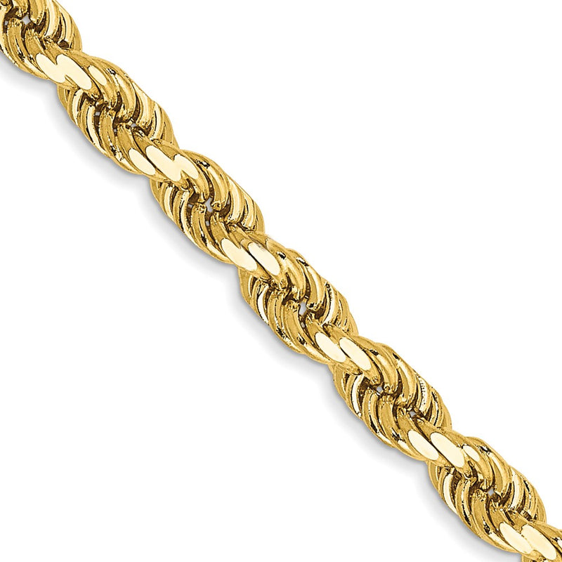 10K Yellow Gold 3.5mm Semi-Solid D/C Rope Chain Necklace
