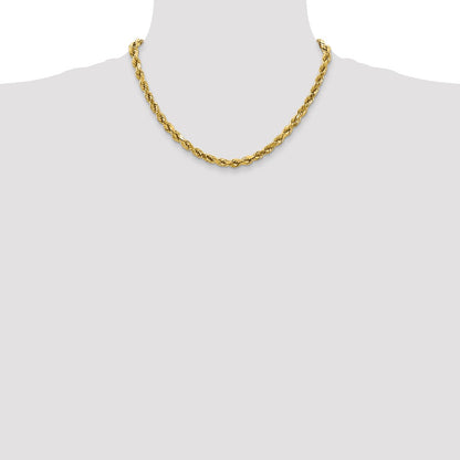 10K Yellow Gold 4mm Semi-Solid D/C Rope Chain Necklace