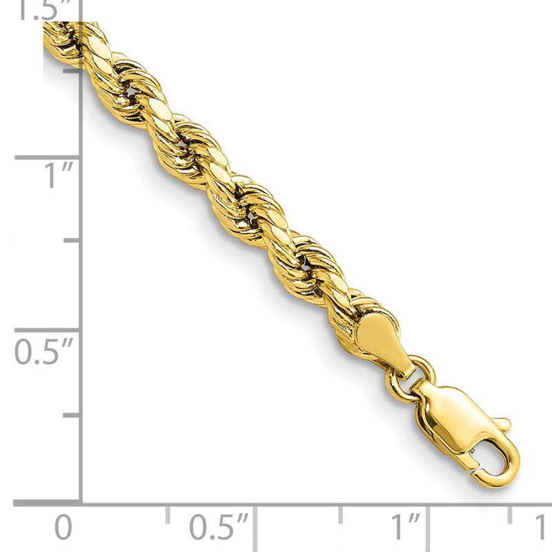 9 Inch 10K Yellow Gold 4mm Semi-Solid D/C Rope Chain Bracelet