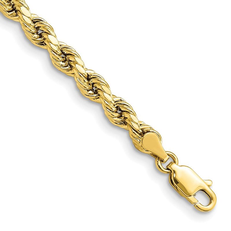 8 Inch 10K Yellow Gold 4mm Semi-Solid D/C Rope Chain Bracelet