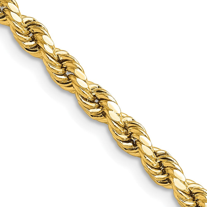 10K Yellow Gold 4mm Semi-Solid D/C Rope Chain Necklace
