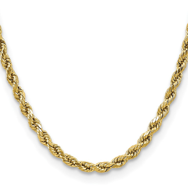 10K Yellow Gold 4.9mm Semi-Solid D/C Rope Chain Necklace