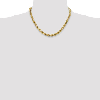 10K Yellow Gold 4.9mm Semi-Solid D/C Rope Chain Necklace