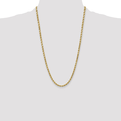 26 Inch 10K Yellow Gold 4.9mm Semi-Solid D/C Rope Chain Necklace