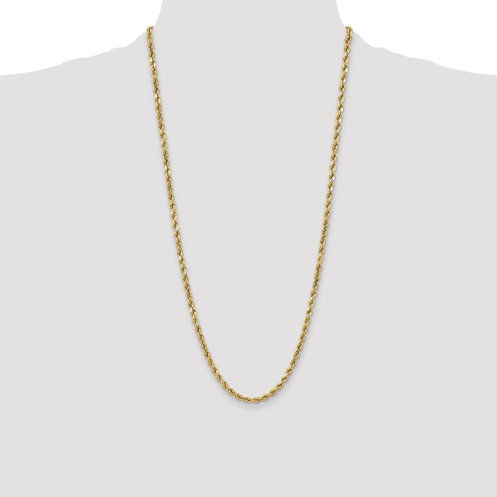 28 Inch 10K Yellow Gold 4.9mm Semi-Solid D/C Rope Chain Necklace
