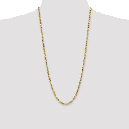 28 Inch 10K Yellow Gold 4.9mm Semi-Solid D/C Rope Chain Necklace