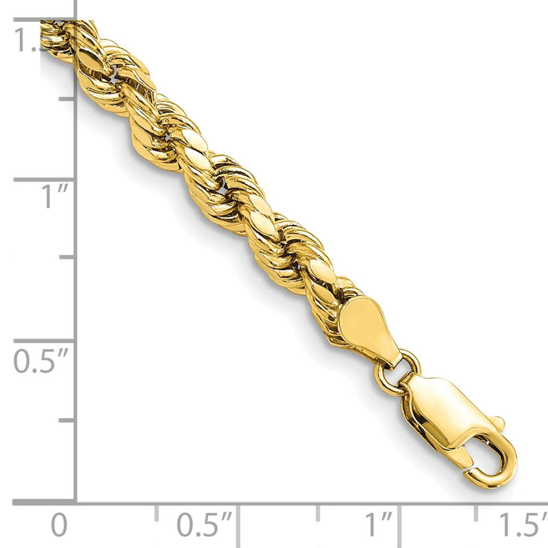 8 Inch 10K Yellow Gold 4.9mm Semi-Solid D/C Rope Chain Bracelet