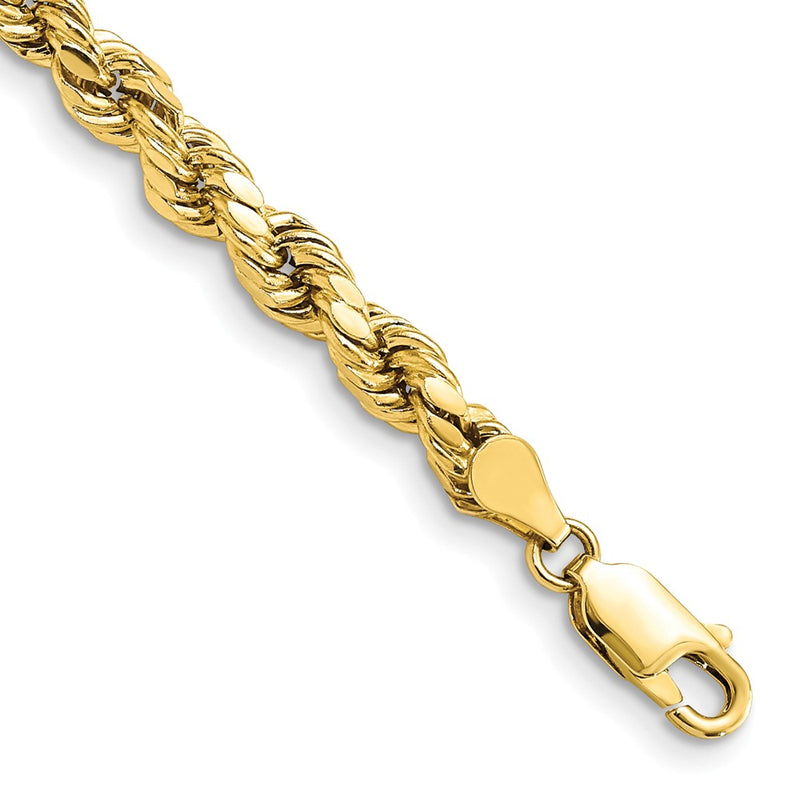 10K Yellow Gold 4.9mm Semi-Solid D/C Rope Chain Bracelet