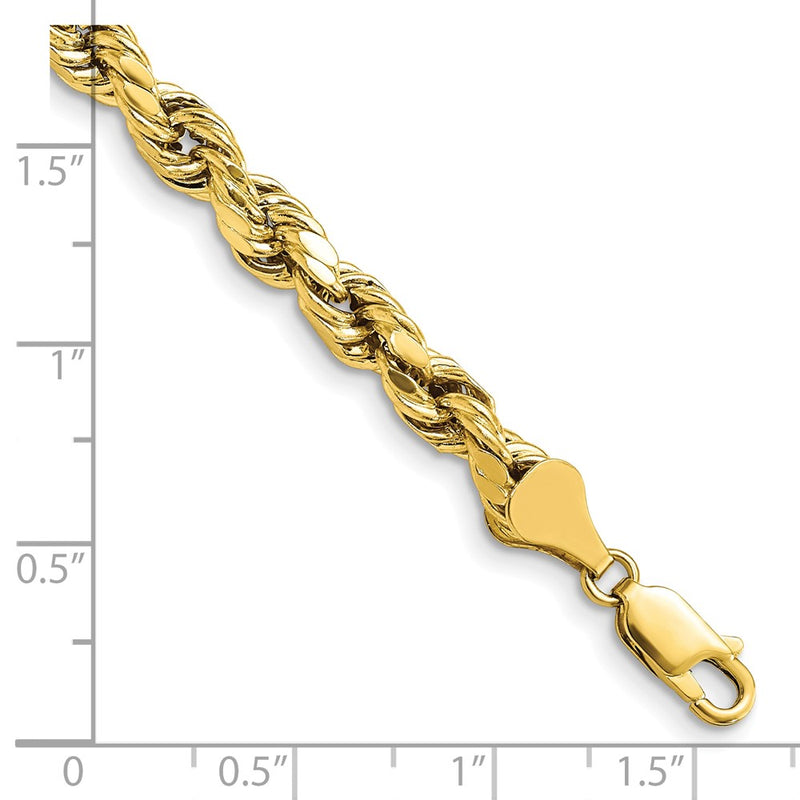 8 Inch 10K Yellow Gold 5.5mm Semi-Solid D/C Rope Chain Bracelet
