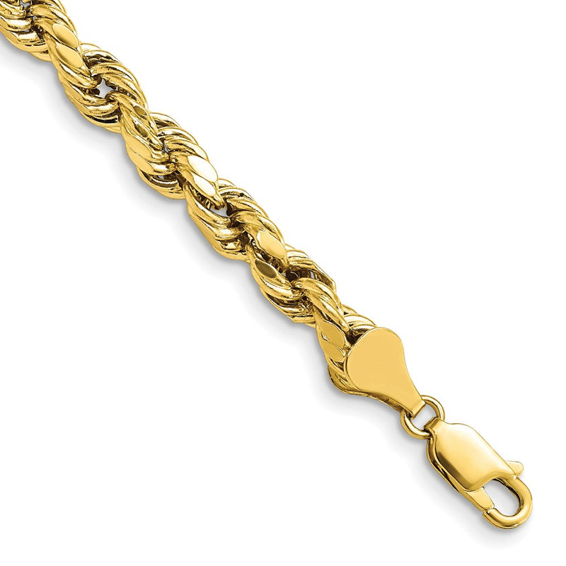 10K Yellow Gold 5.5mm Semi-Solid D/C Rope Chain Bracelet