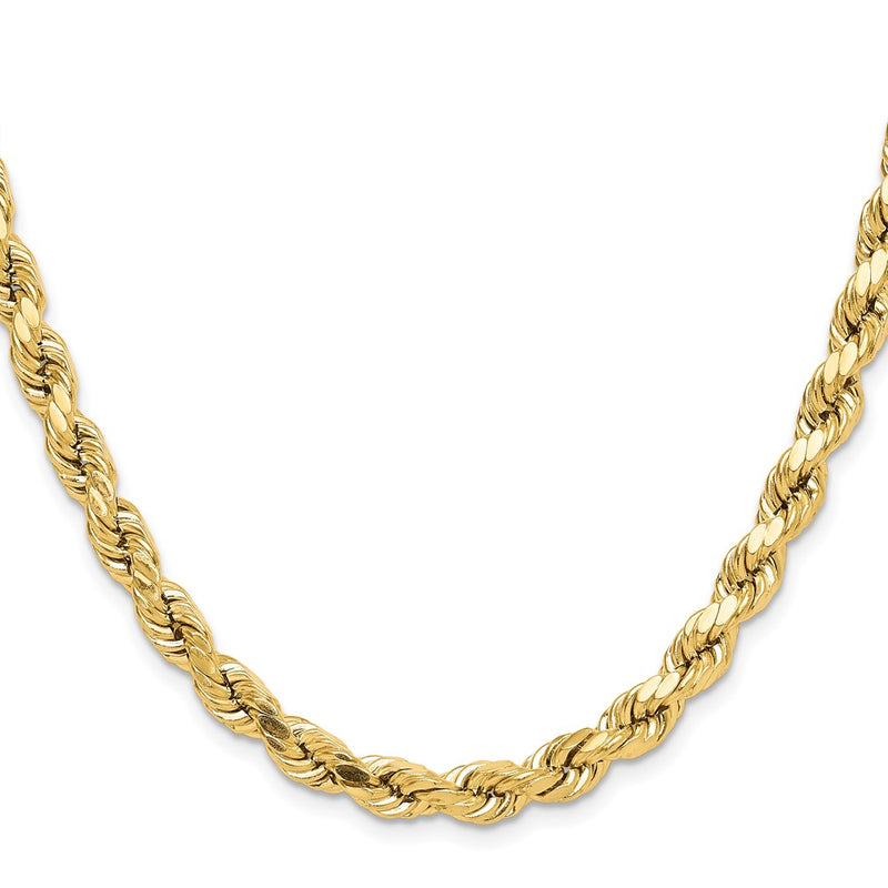 10K Yellow Gold 6.5mm Semi-Solid D/C Rope Chain Necklace