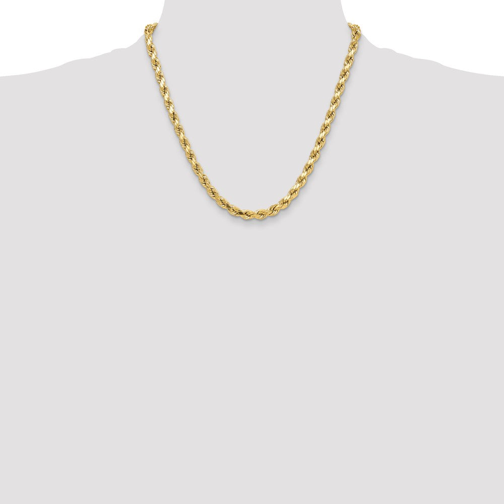 10K Yellow Gold 6.5mm Semi-Solid D/C Rope Chain Necklace