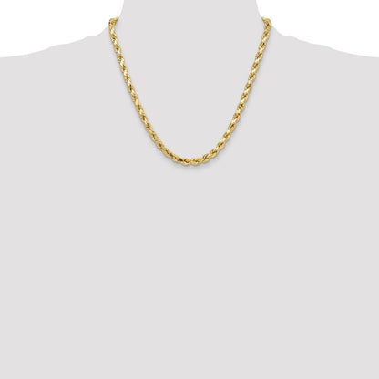 10K Yellow Gold 6.5mm Semi-Solid D/C Rope Chain Necklace