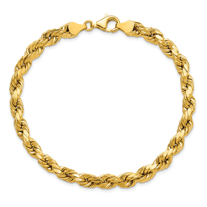 10K Yellow Gold 6.5mm Semi-Solid D/C Rope Chain