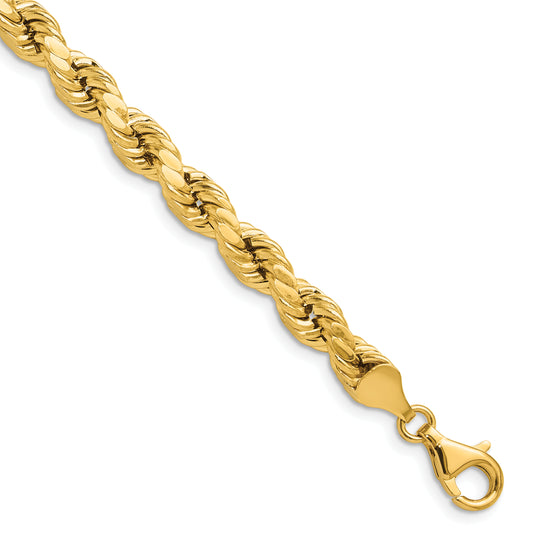 10K Yellow Gold 6.5mm Semi-Solid D/C Rope Chain
