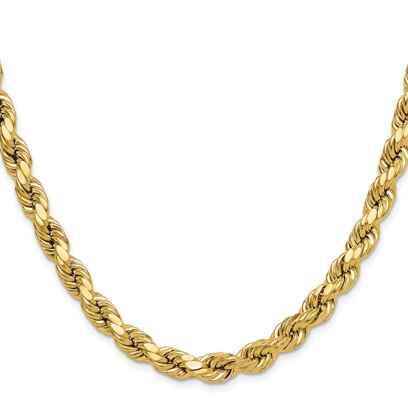 10K Yellow Gold 8.0mm Semi-Solid D/C Rope Chain Necklace