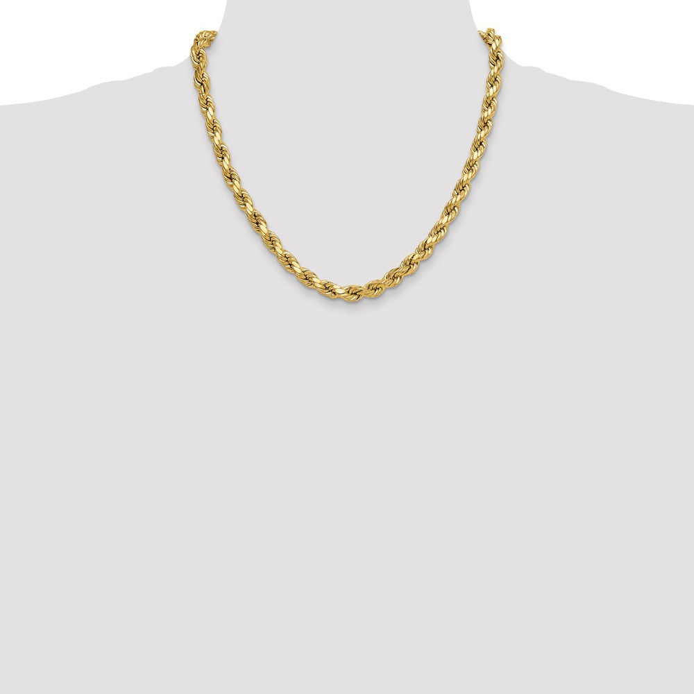 10K Yellow Gold 8.0mm Semi-Solid D/C Rope Chain Necklace