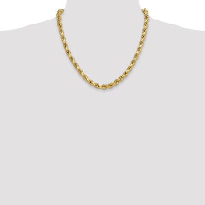 10K Yellow Gold 8.0mm Semi-Solid D/C Rope Chain Necklace