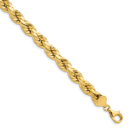10K Yellow Gold 8mm Semi-Solid D/C Rope Chain