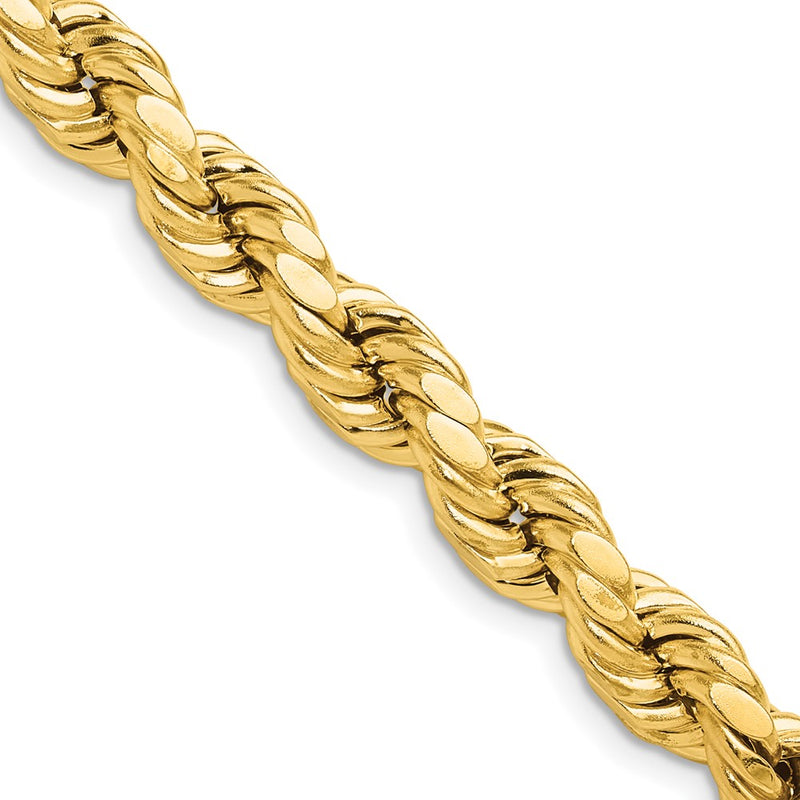 10K Yellow Gold 8.0mm Semi-Solid D/C Rope Chain Necklace