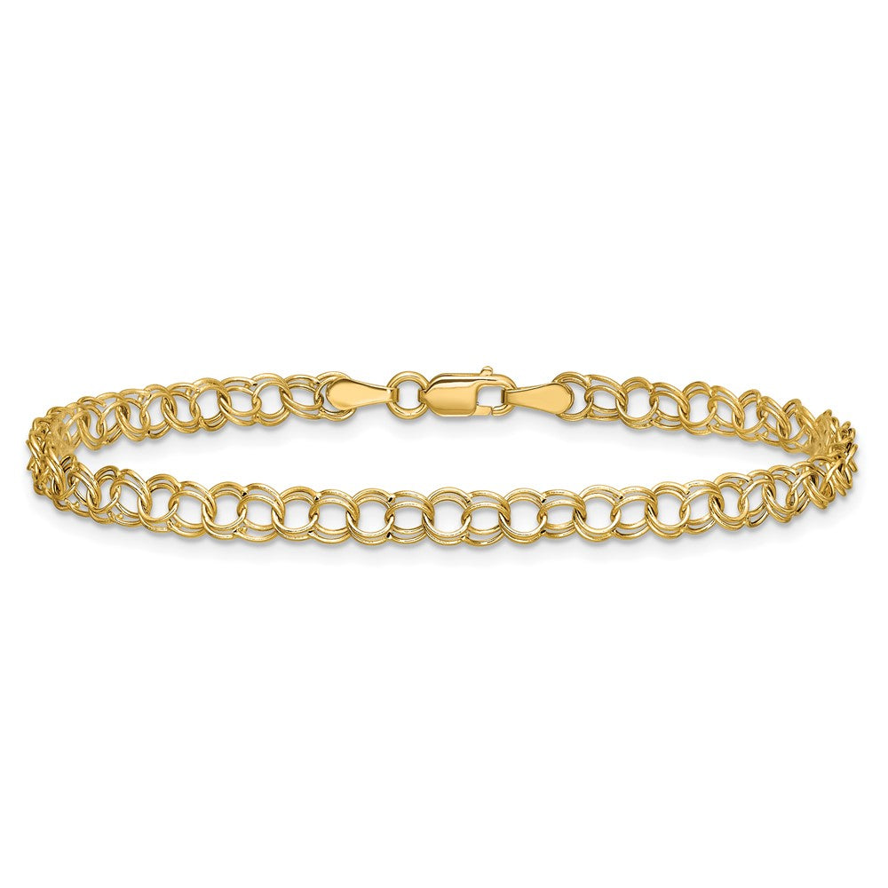 10K Yellow Gold Hollow Double Link Charm Bracelet