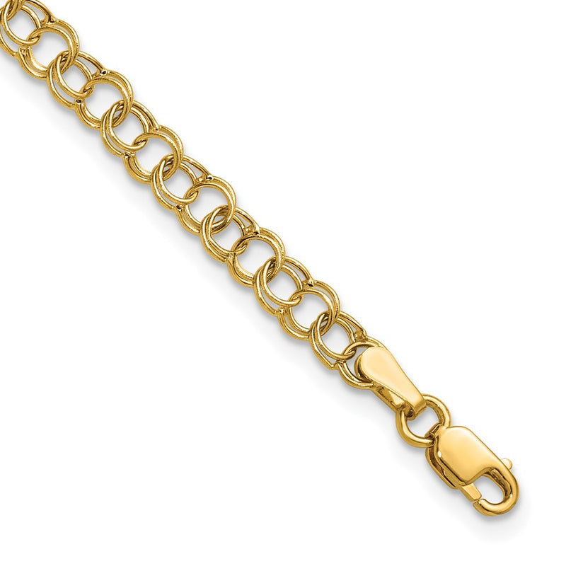 10K Yellow Gold Hollow Double Link Charm Bracelet
