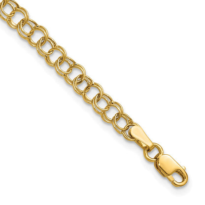 10K Yellow Gold Hollow Double Link Charm Bracelet