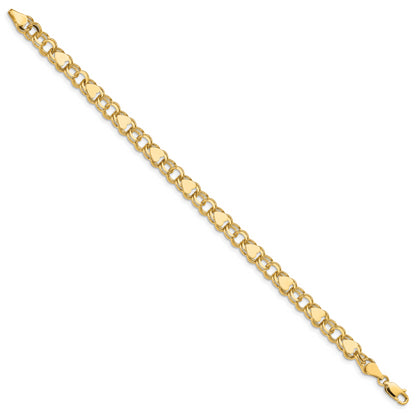 10K Yellow Gold Double Link With Hearts Charm Bracelet