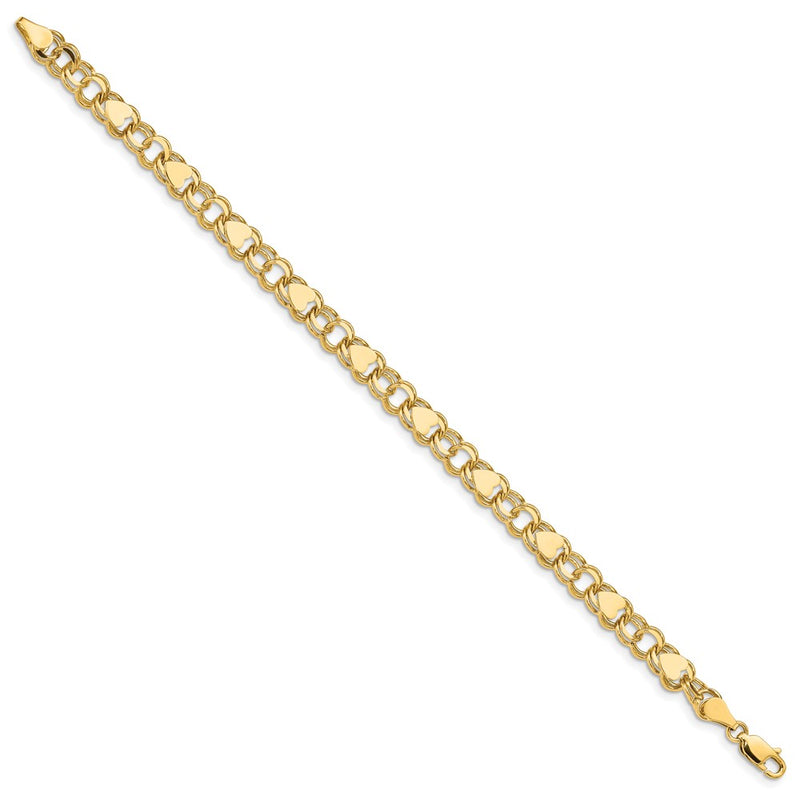 10K Yellow Gold Double Link With Hearts Charm Bracelet