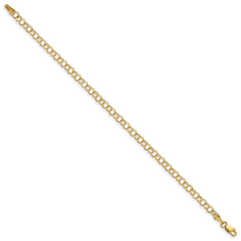 10K Yellow Gold Solid Double Link Charm Bracelet