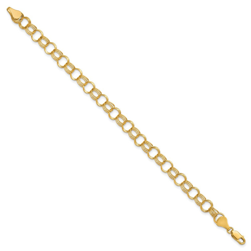 10K Yellow Gold Solid Triple Link Charm Bracelet
