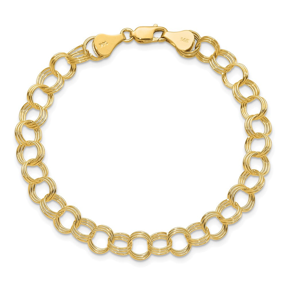 10K Yellow Gold Solid Triple Link Charm Bracelet
