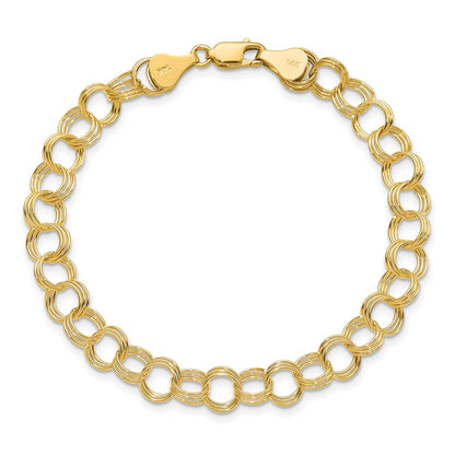 10K Yellow Gold Solid Triple Link Charm Bracelet